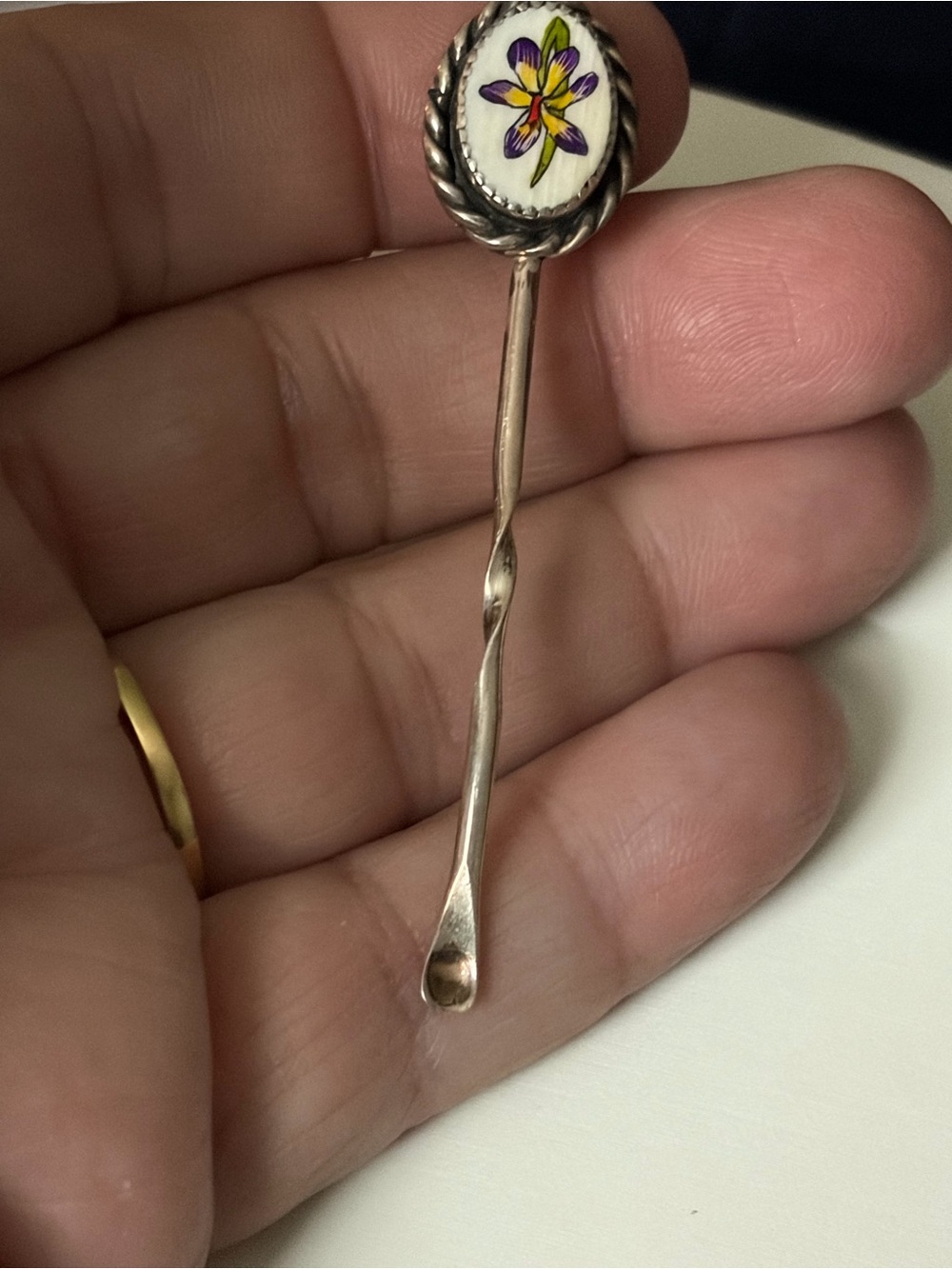 Navajo sterling silver and enamel floral demitasse pendant